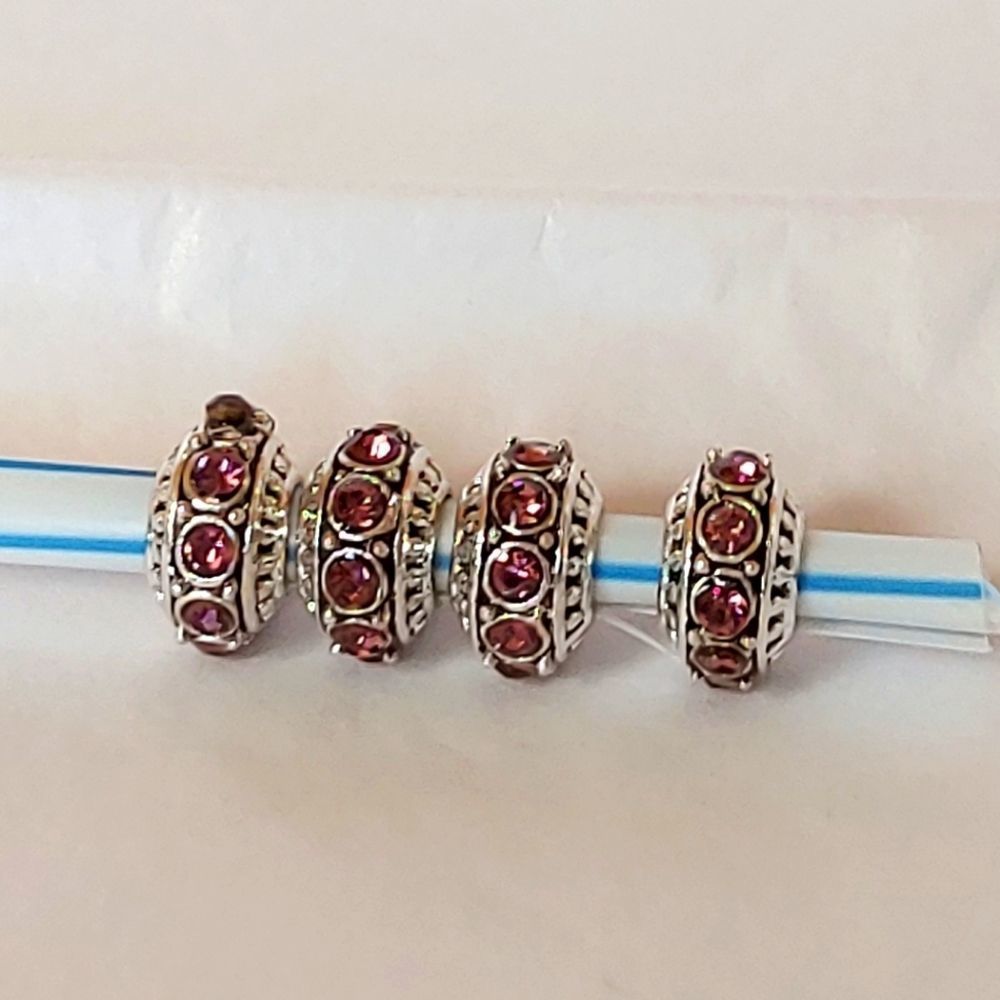 Charms Set of 4 Silver Tone and  Amethyst Colored Stones